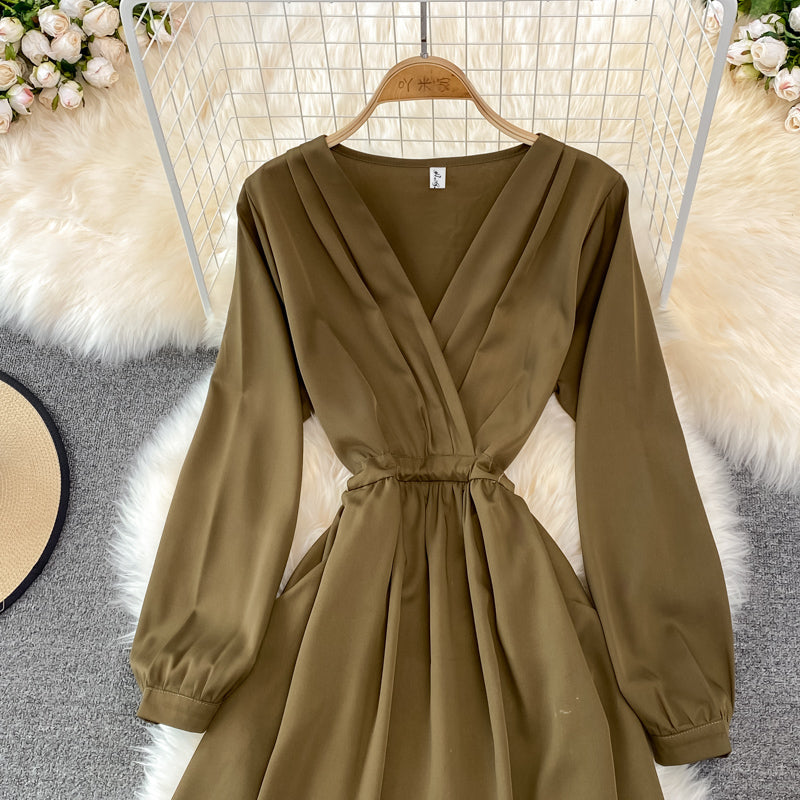Simple V Neck Long Sleeve Dress Fashion Dress 10874
