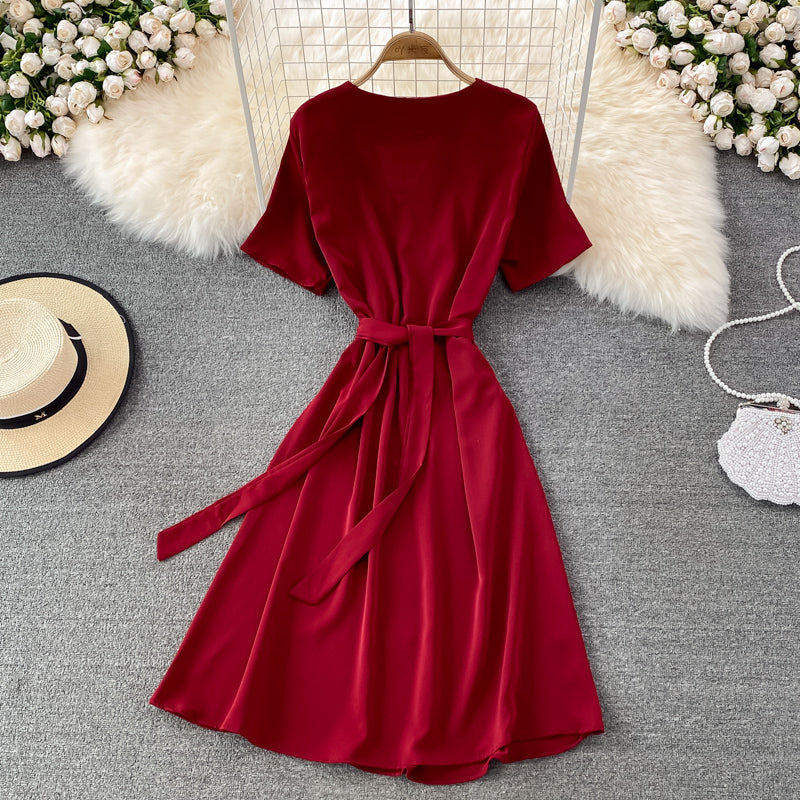 Simple V Neck Short Dress Fashion Dress 10865
