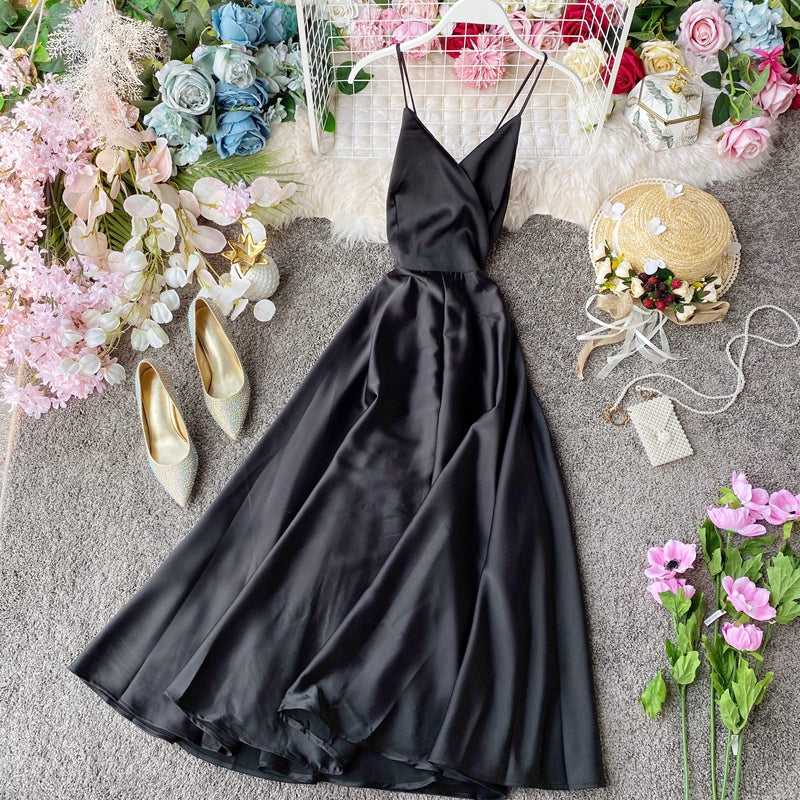 Elegant V Neck Satin A Line Dress Fashion Dress 10857