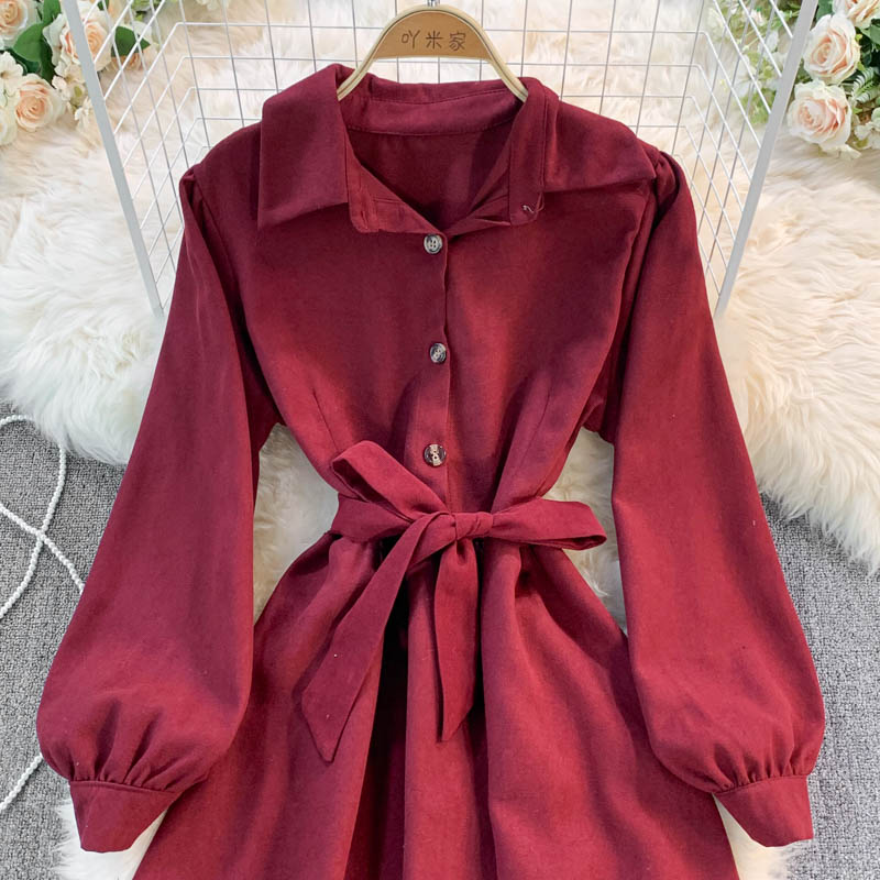 Sweet Long-Sleeved Corduroy Dress A Line Fashion Dress 10956