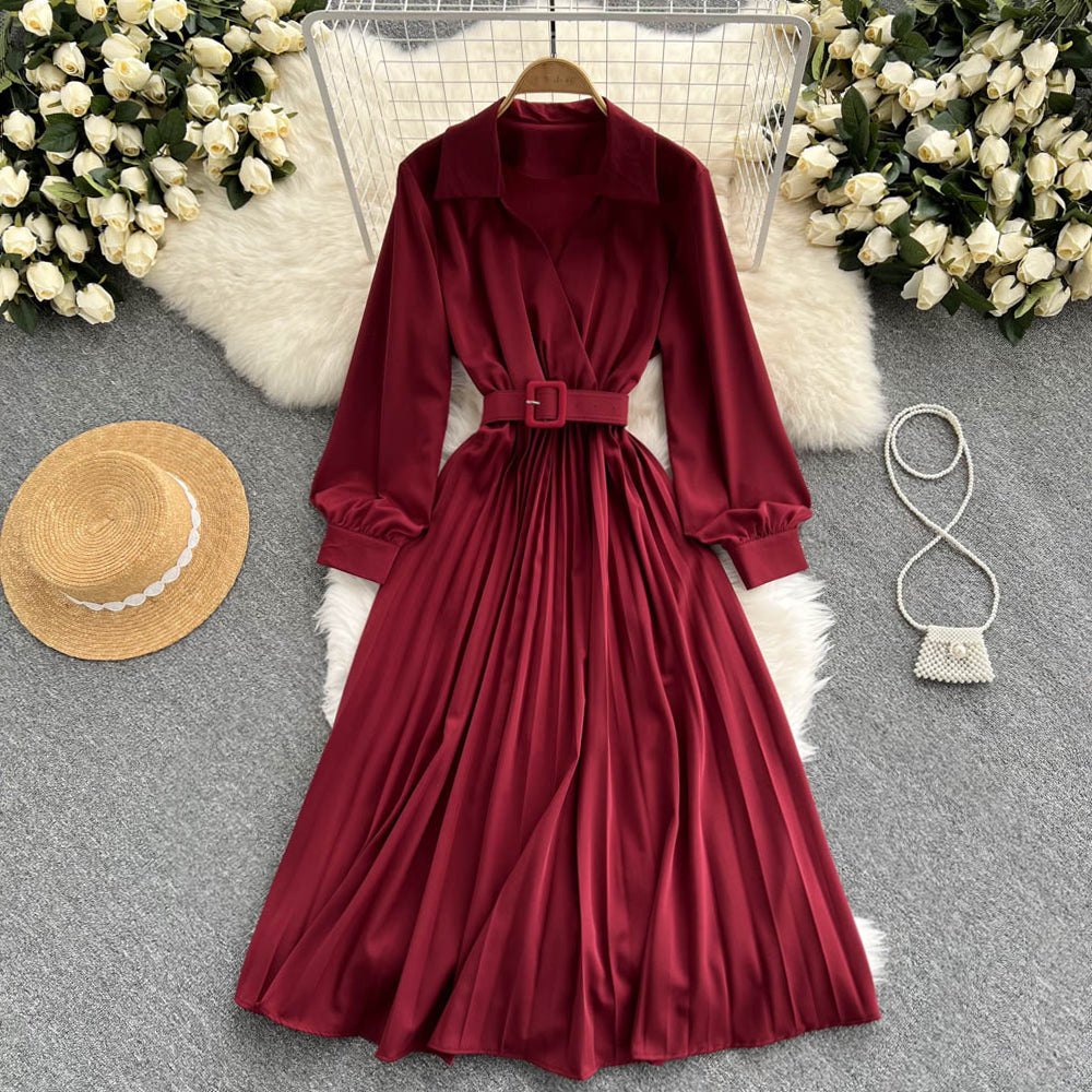 Simple V Neck Long Sleeve Dress A Line Fashion Dress 10946