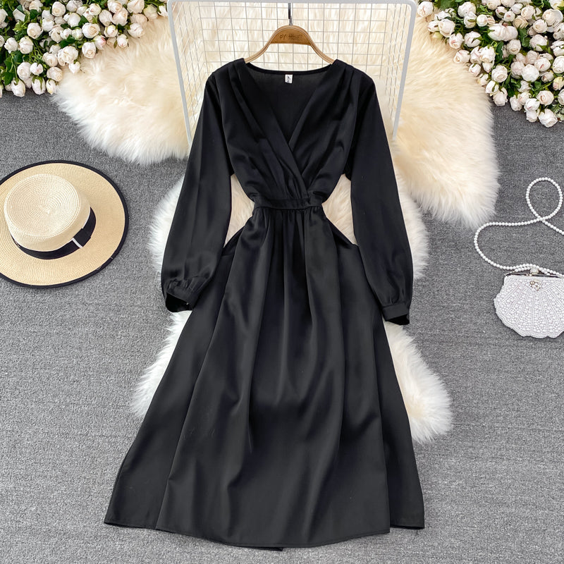 Simple V Neck Long Sleeve Dress Fashion Dress 10874