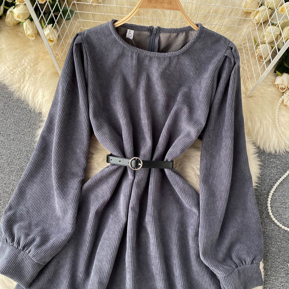 Simple Corduroy Long Sleeve Dress Fashion Dress 10887