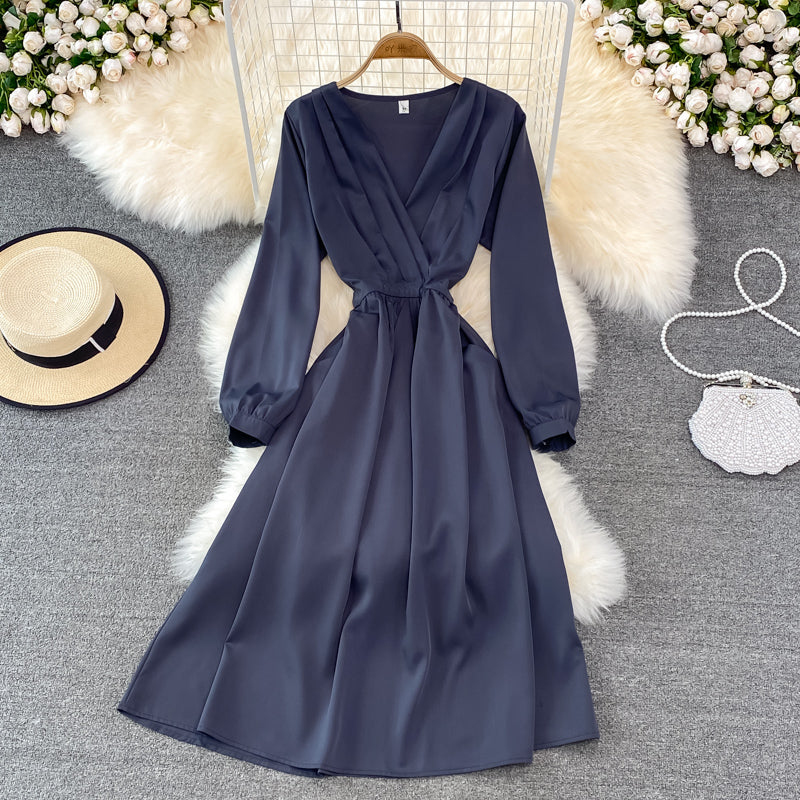 Simple V Neck Long Sleeve Dress Fashion Dress 10874