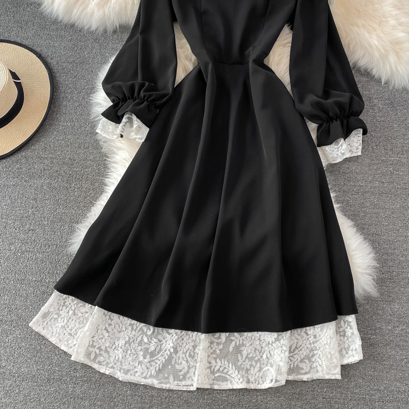 Black A Line Lace Short Dress Lace-Up Fashion Dress 10863