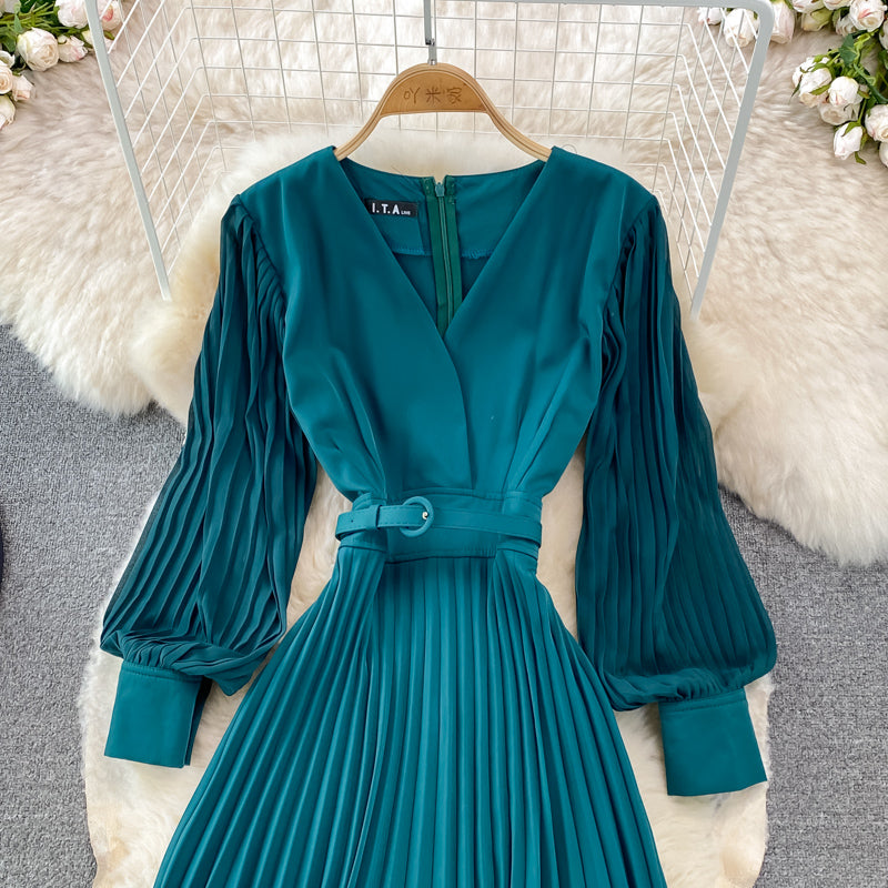 Elegant V Neck Long Sleeve Dress A Line Fashion Dress 10913