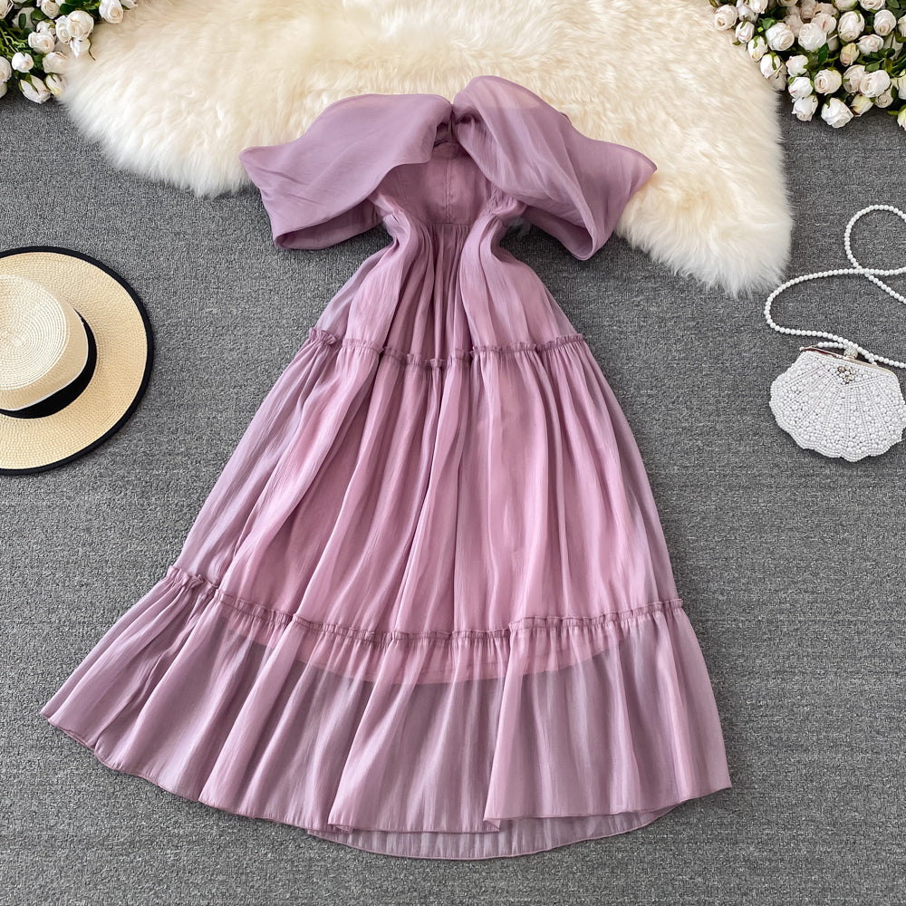 Purple A Line Short Dress Off Shouler Party Dress 10754