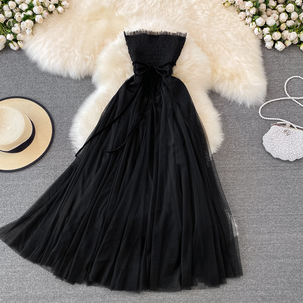 Black Tulle Off Shoulder Dress Fashion Girl Dress 10755
