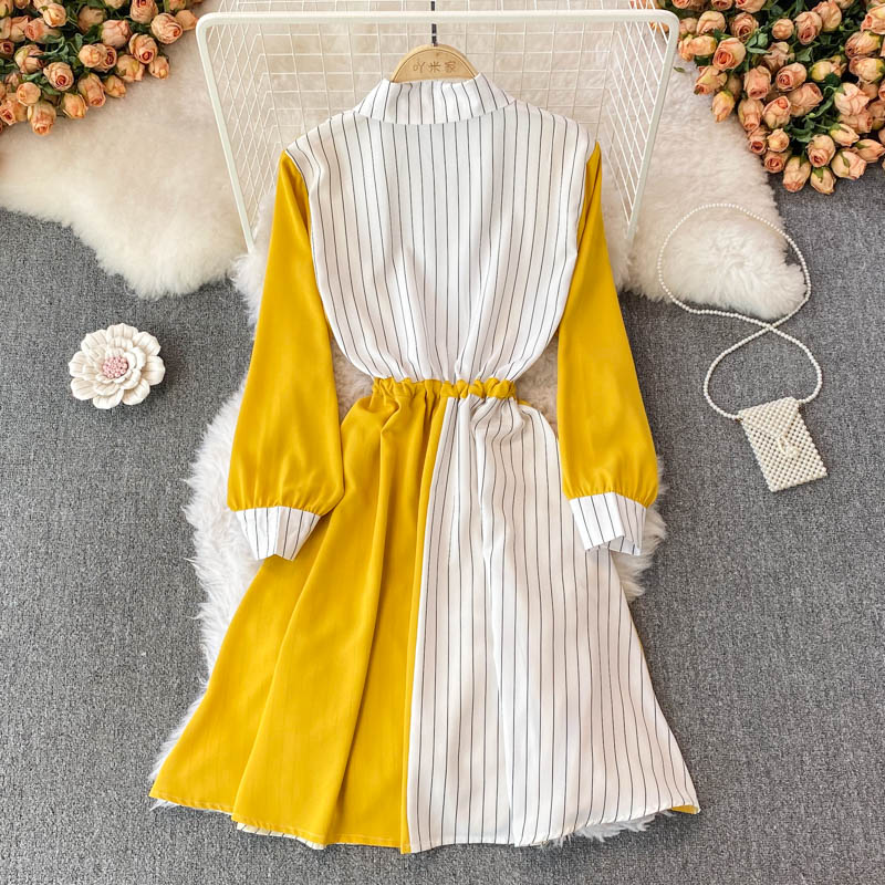 Simple A Line Striped Shirt Dress 10771