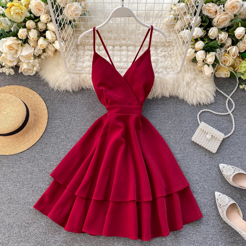 Cute V Neck Short Dress A Line Fashion Dresses 10876