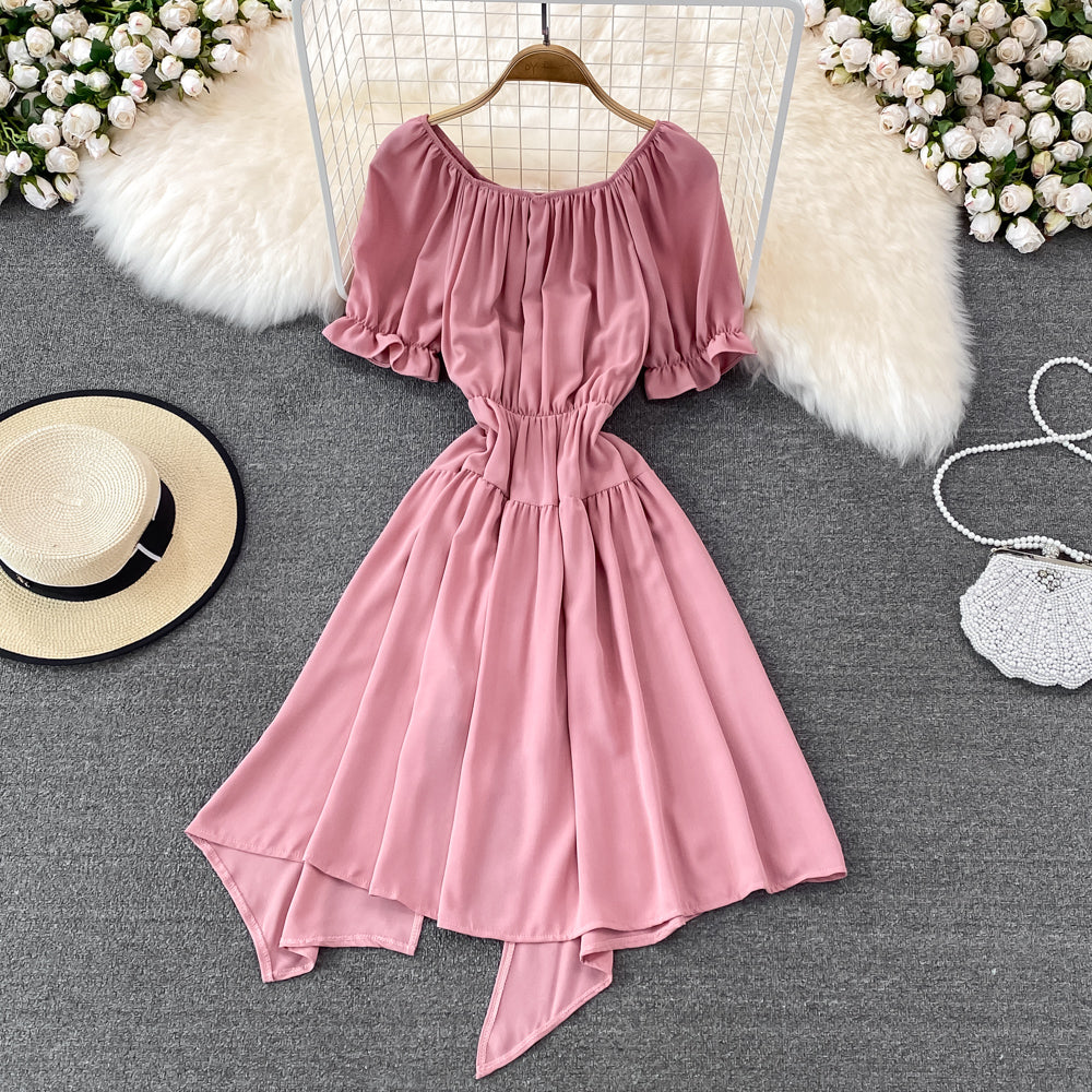 Simple Lace-Up Dress With Irregular Dress 10738