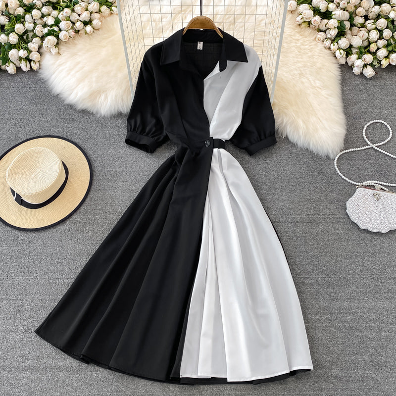 Chic Contrast Color Short-Sleeved Dress 10769