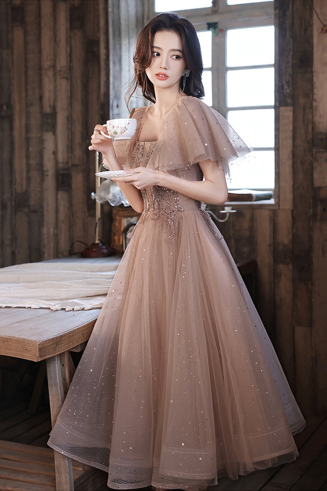 Cute tulle beads short prom dress homecoming dress 10520