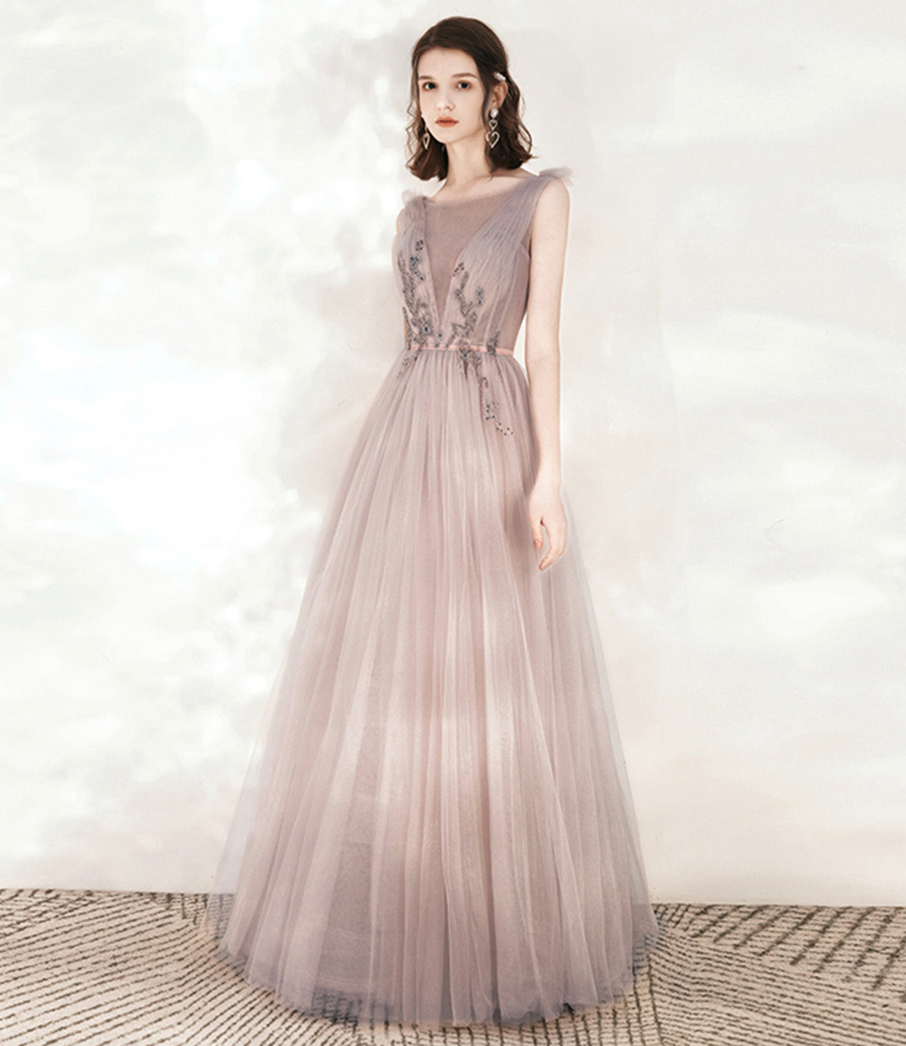 Cute tulle long A line prom dress evening dress 10543