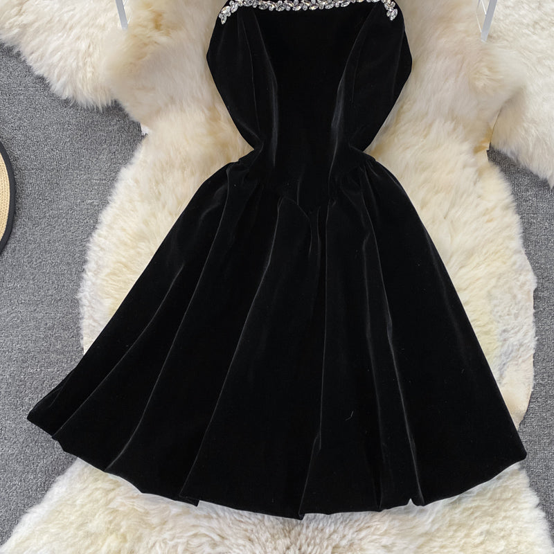 Black Velvet Short Dress Black Fashion Dress 10711
