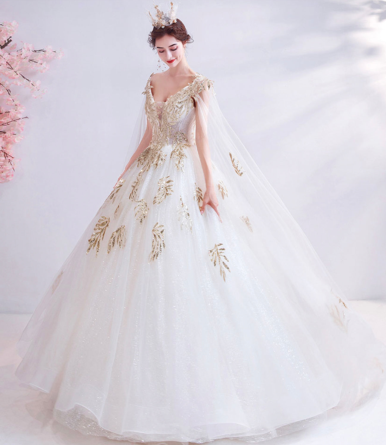 White tulle sequins long prom dress white evening dress 10537