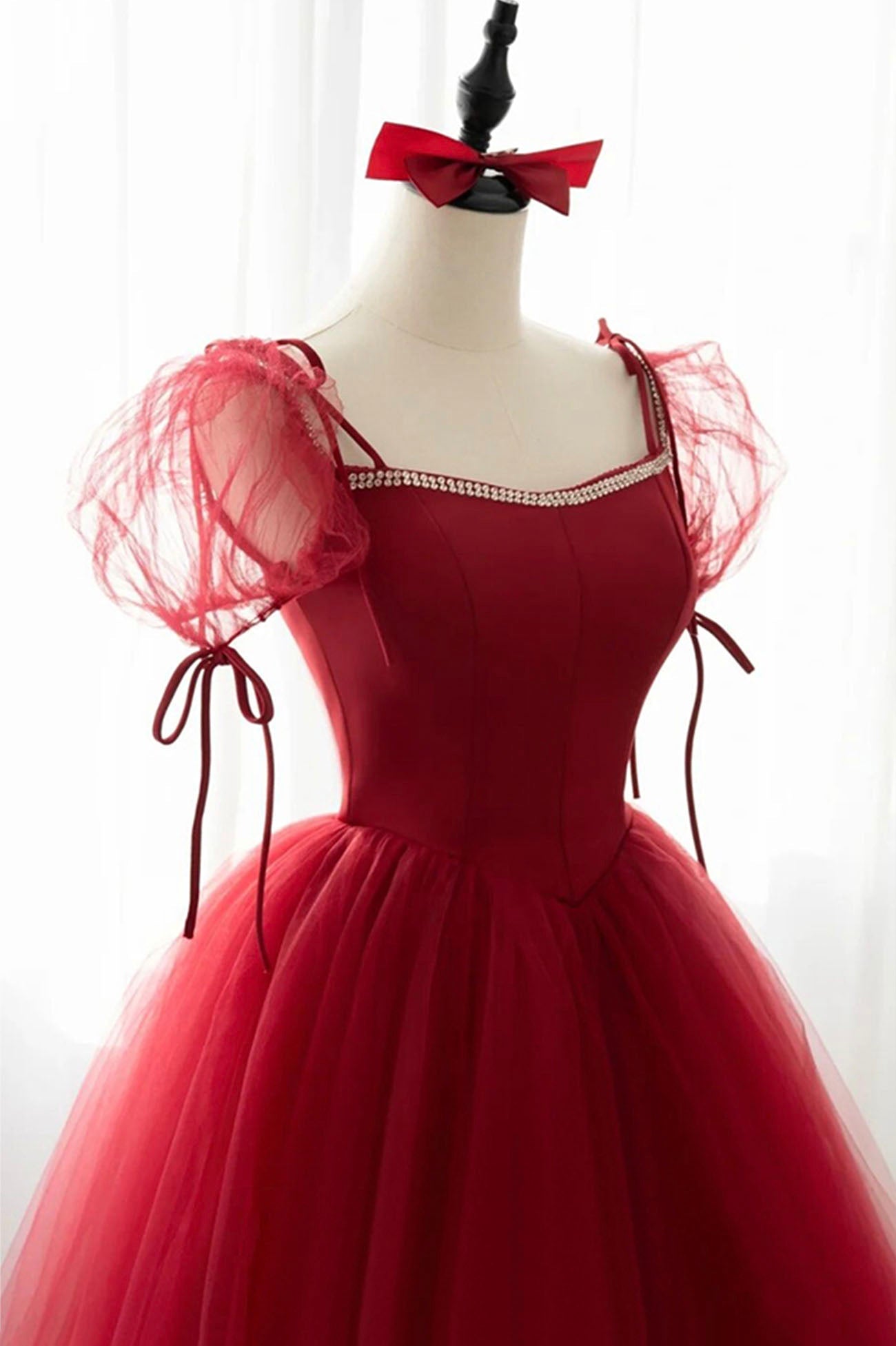 Red tulle long ball gown dress red evening dress 10599
