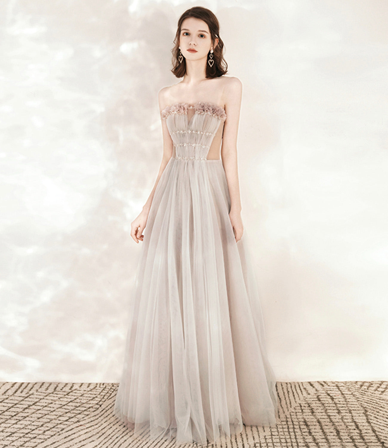 Cute tulle long A line prom dress evening dress 10544