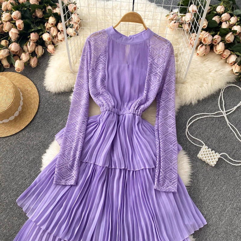 A Line Chiffon Lace Long Sleeve Dress Fashion Dress 10720
