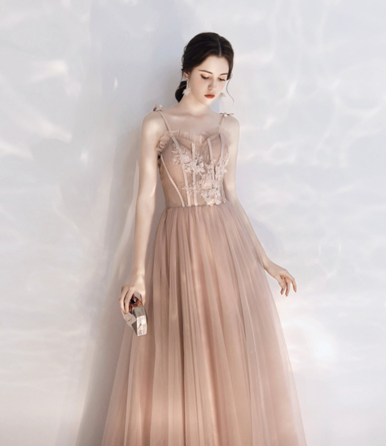 Stylish tulle lace long prom dress A line evening dress 10397