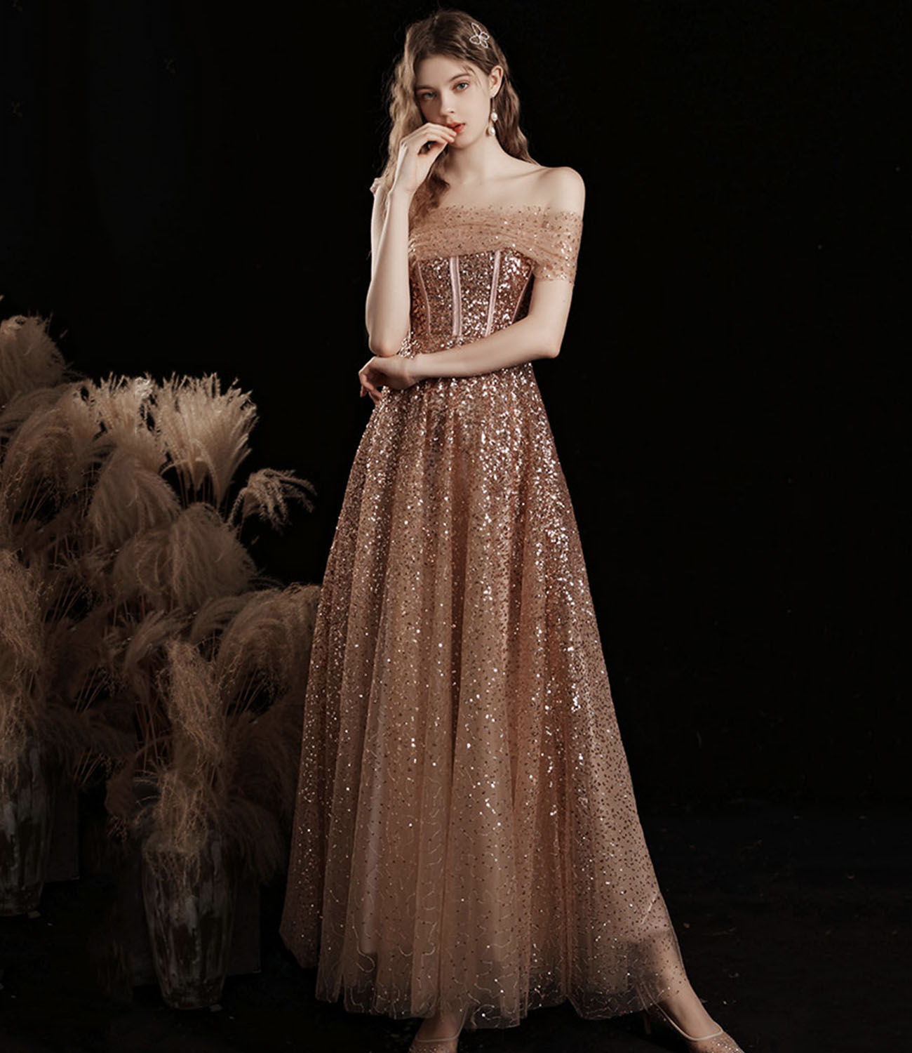 Shiny tulle sequins tea length prom dress evening dress 10412