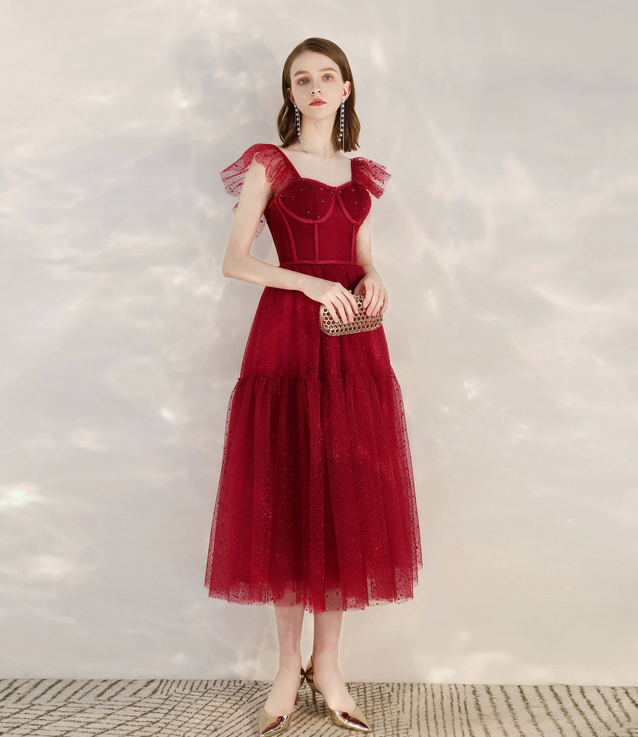 Red tulle short A line prom dress cocktail dress 10399