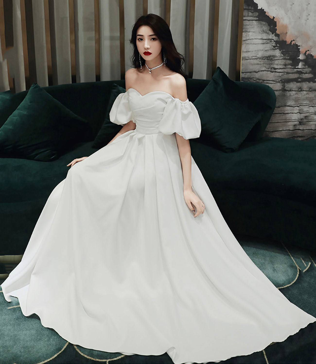 Simple A line long white prom dress white evening dress 10338