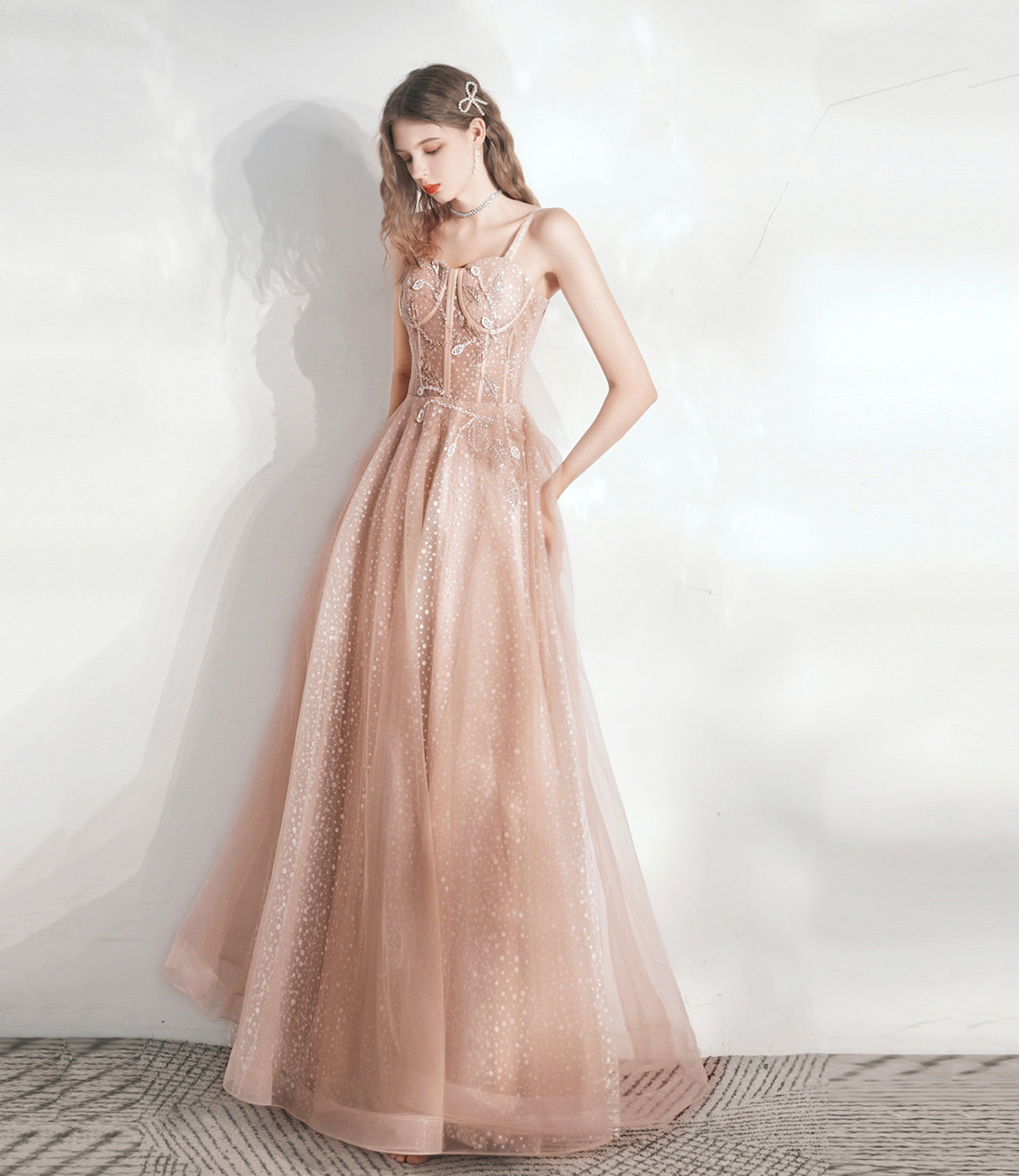 Cute tulle lace long A line prom dress evening dress 10392