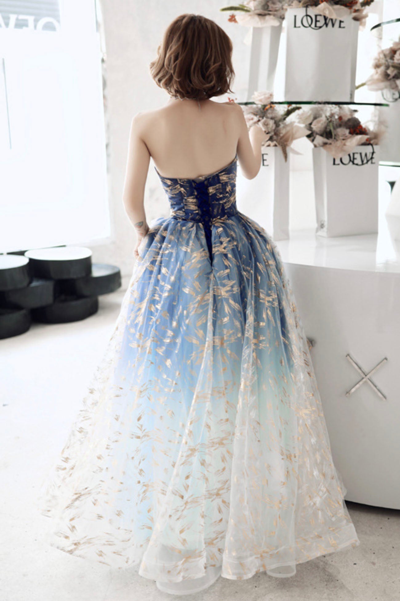 Blue tulle long prom dress blue evening dress 10590