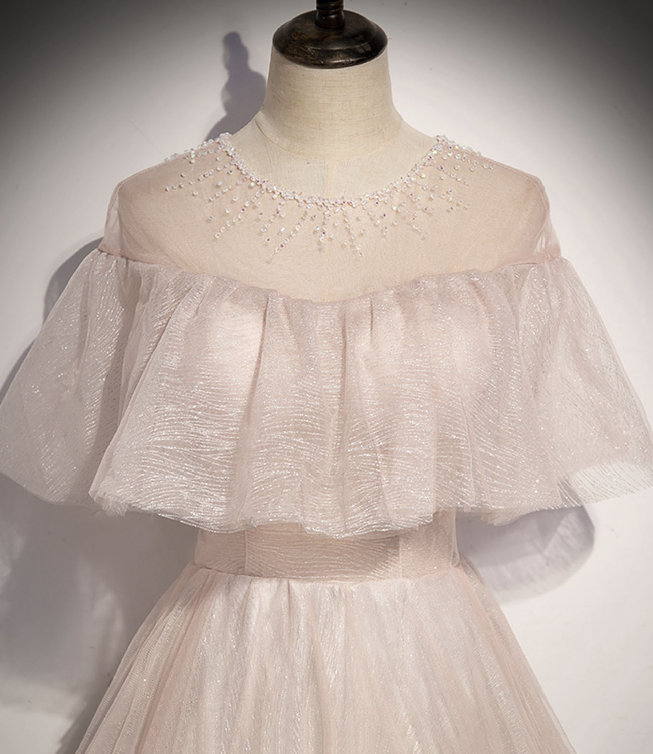 Pink tulle long prom dress A line evening gown 10331