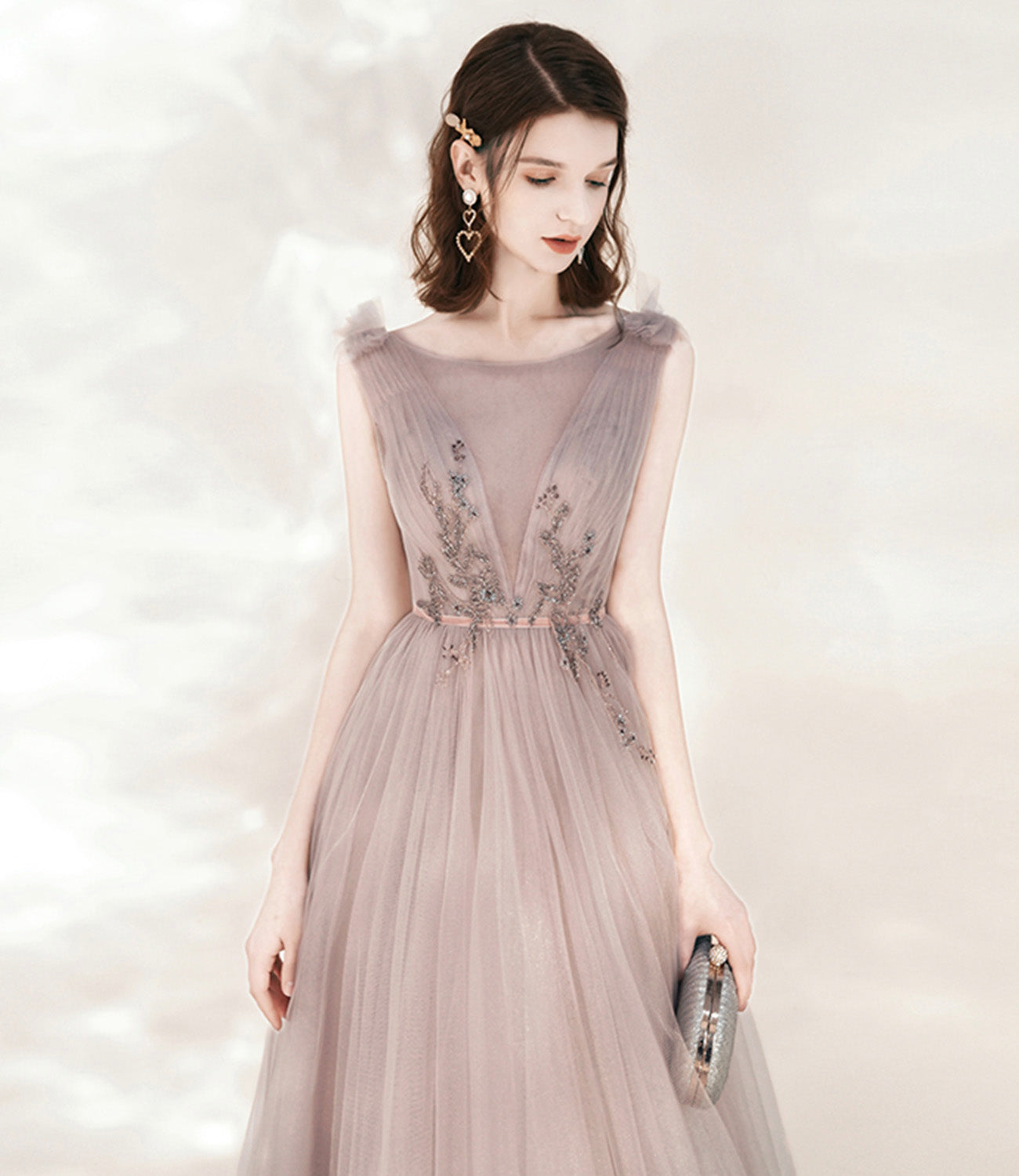 Cute tulle long A line prom dress evening dress 10543