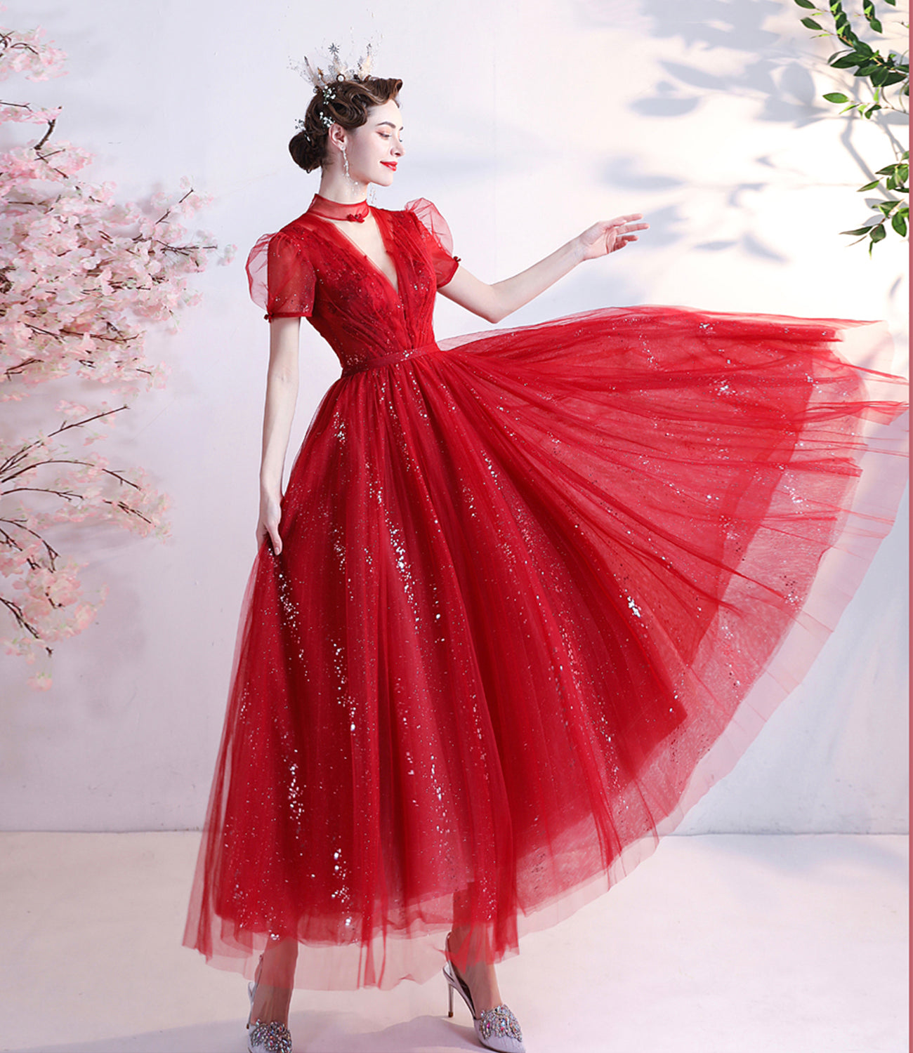 Red tulle short prom dress red homecoming dress 10353
