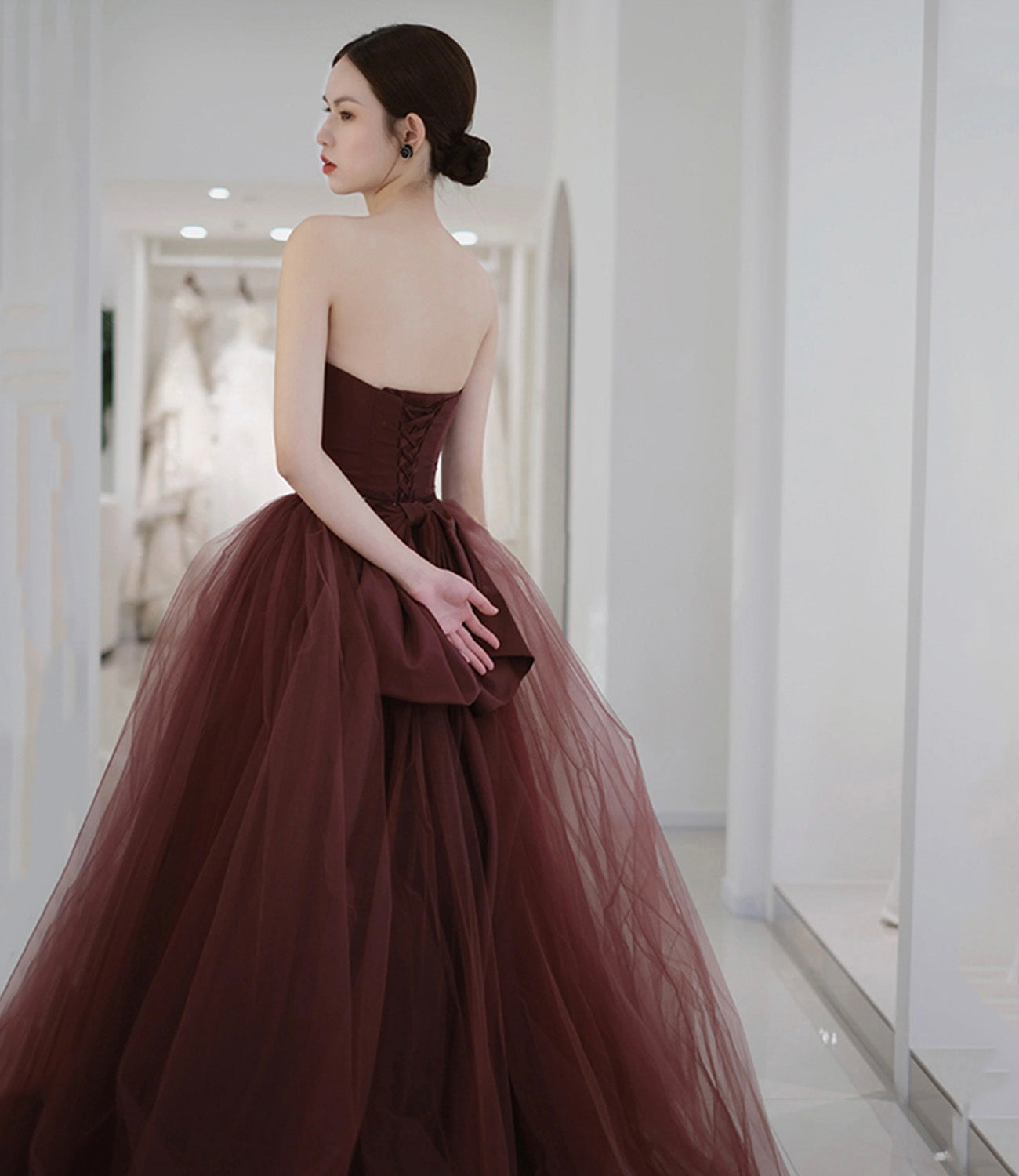 Cute tulle long prom dress A line evening gown 10561
