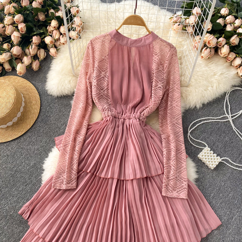 A Line Chiffon Lace Long Sleeve Dress Fashion Dress 10720