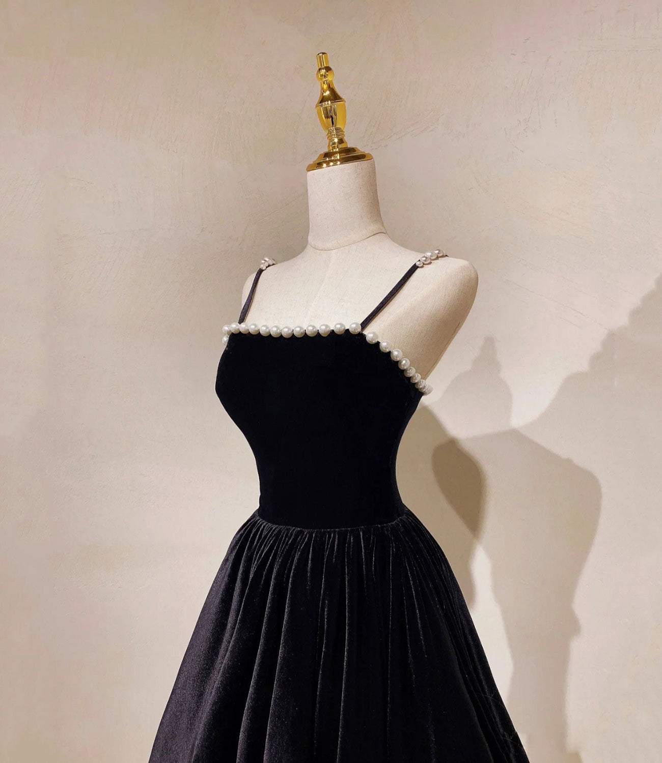 Black velvet long prom dress A line evening dress 10482