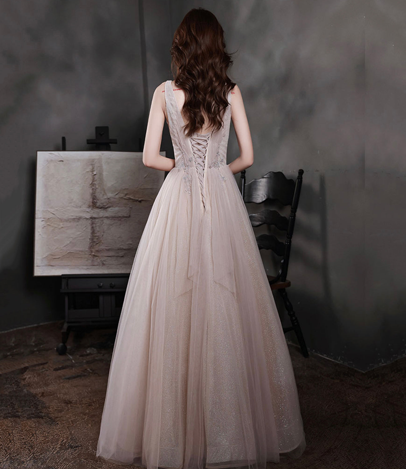 Elegant tulle long prom dress A line evening dress 10652