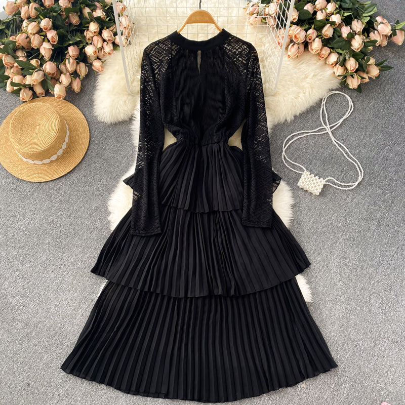 A Line Chiffon Lace Long Sleeve Dress Fashion Dress 10720