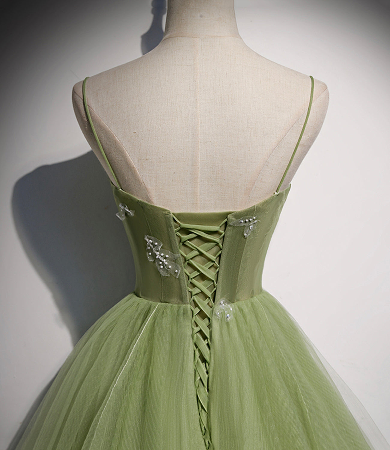 Green tulle long prom dress A line evening dress 10651
