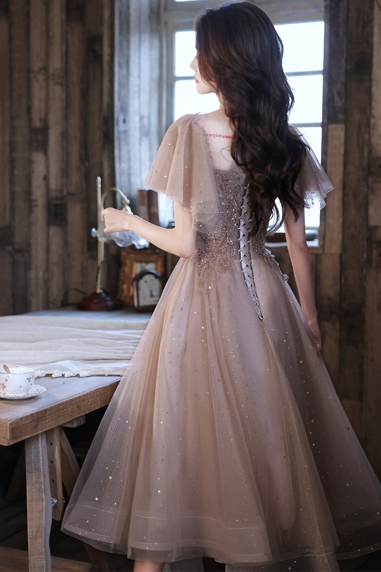 Cute tulle beads short prom dress homecoming dress 10520
