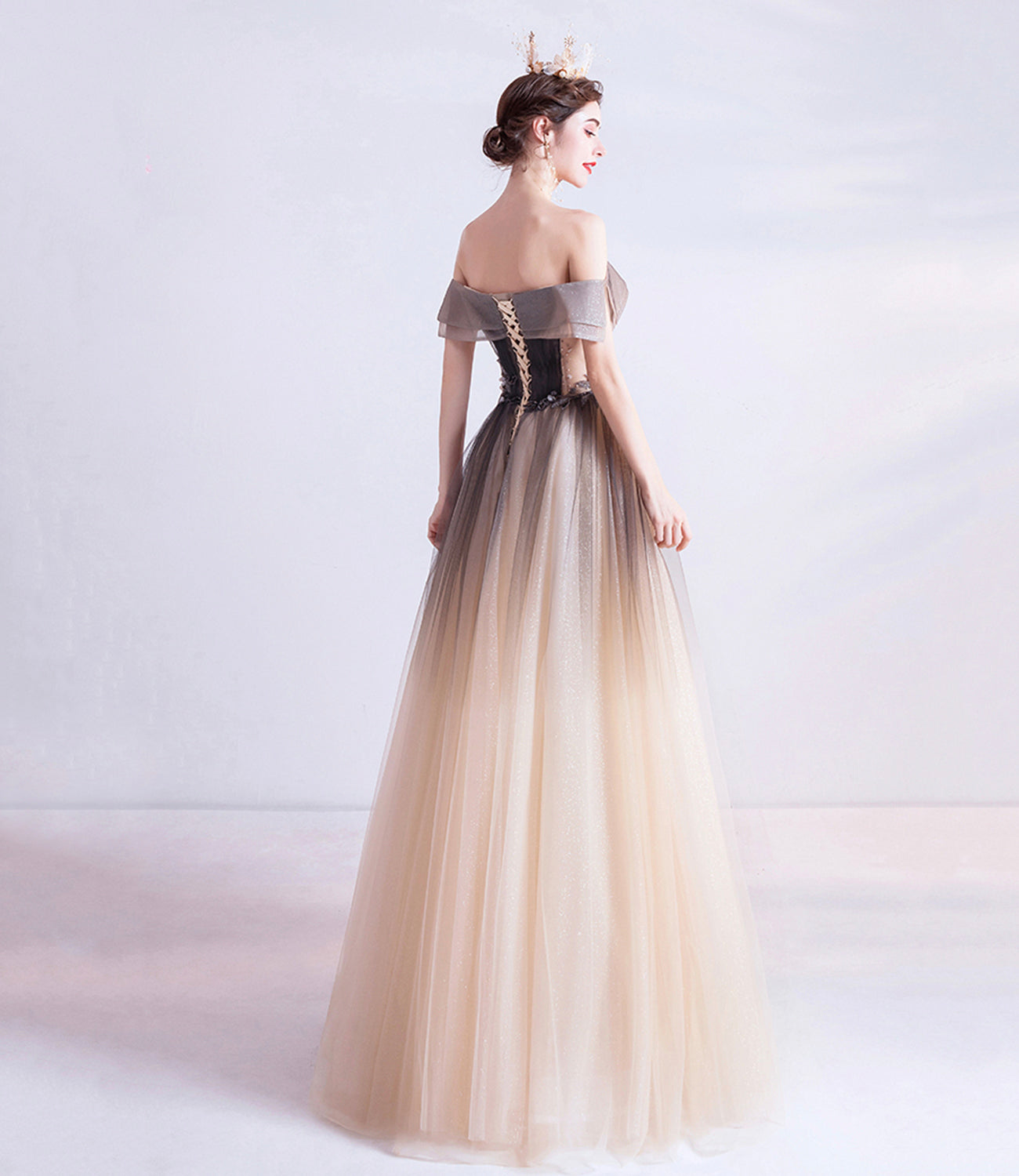 Cute tulle sequins long prom dress evening dress 10470