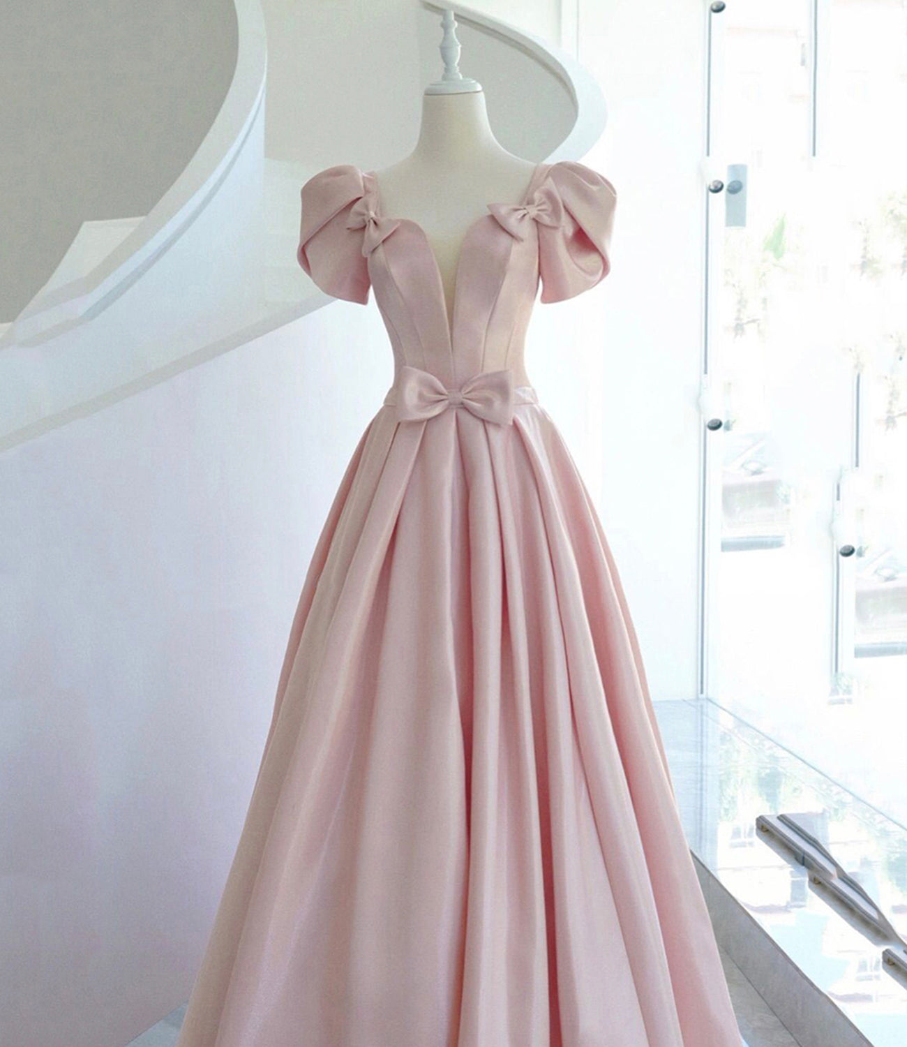 Pink satin long prom dress pink evening dress 10311