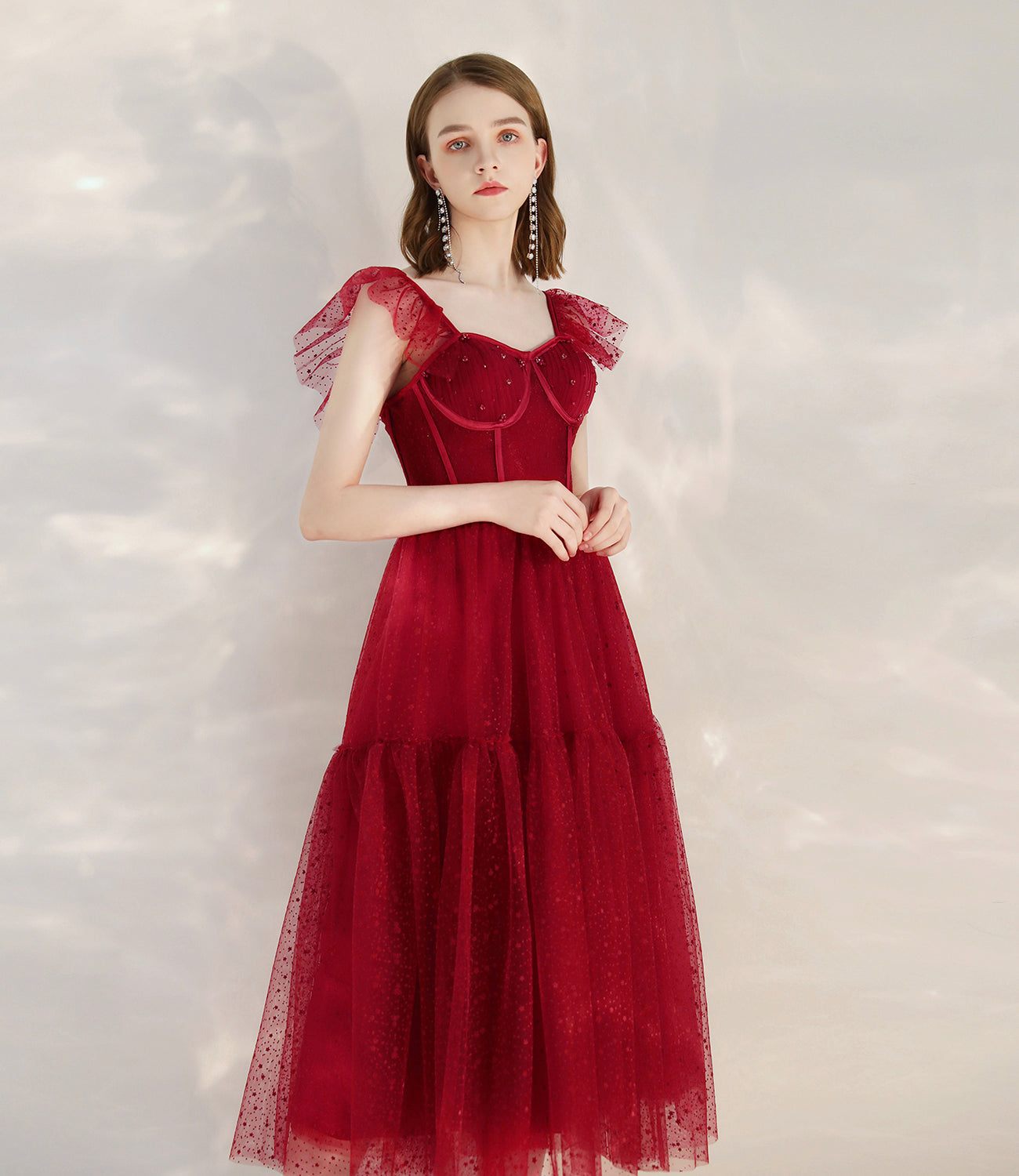 Red tulle short A line prom dress cocktail dress 10399