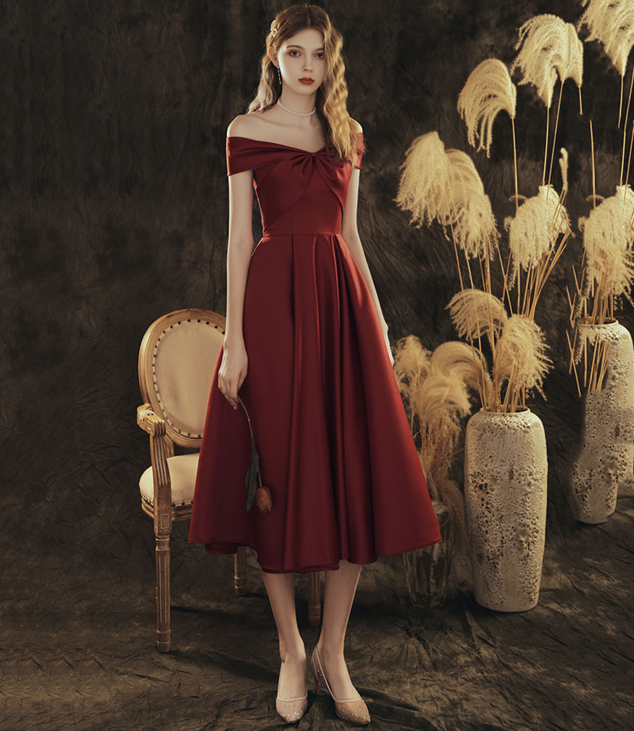 Burgundy satin short prom dress homecoming dress 10417