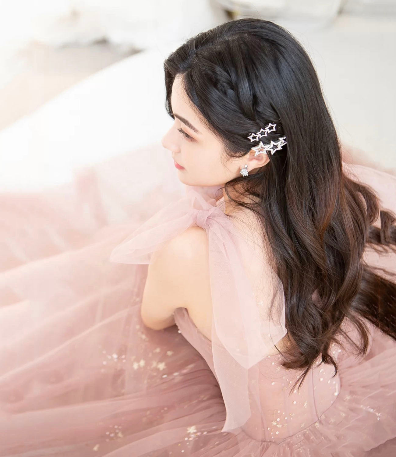 Pink tulle long prom dress A line evening dress 10421