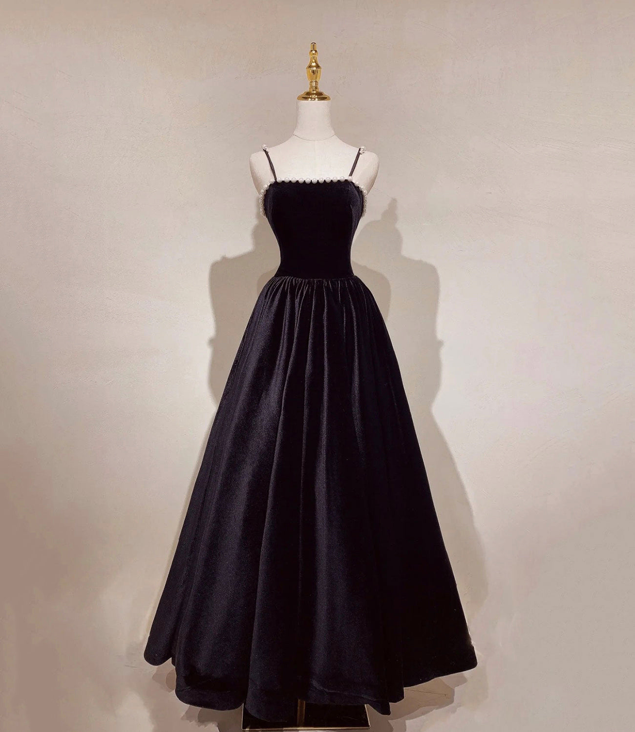 Black velvet long prom dress A line evening dress 10482