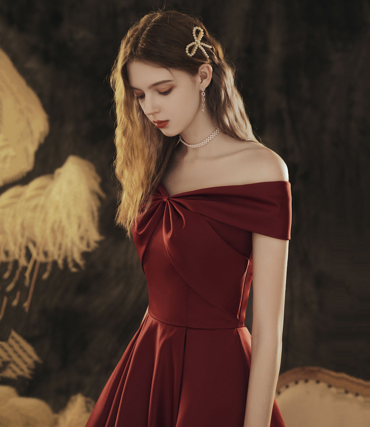 Burgundy satin short prom dress homecoming dress 10417