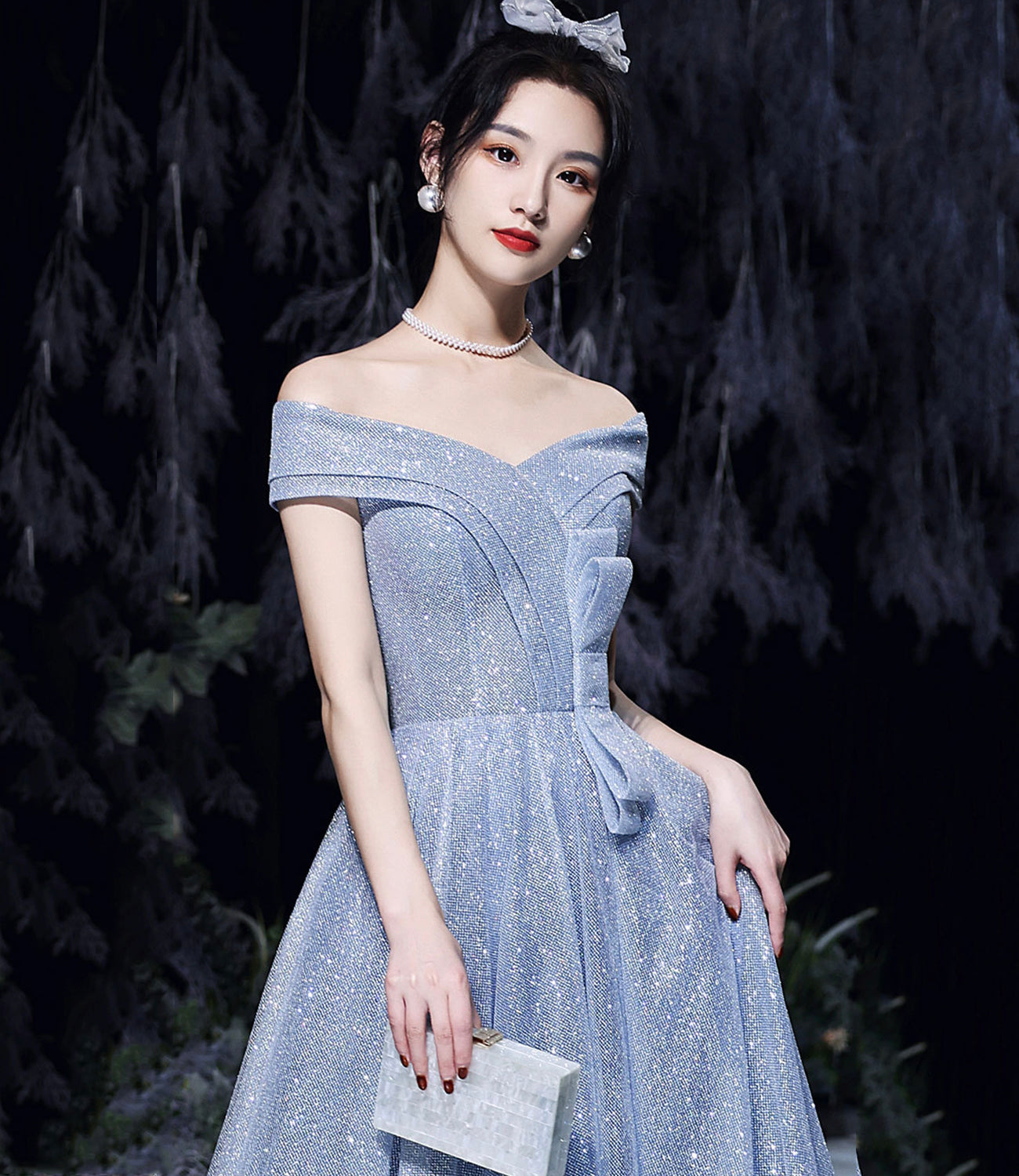 Blue tulle sequins long prom dress blue evening dress 10465