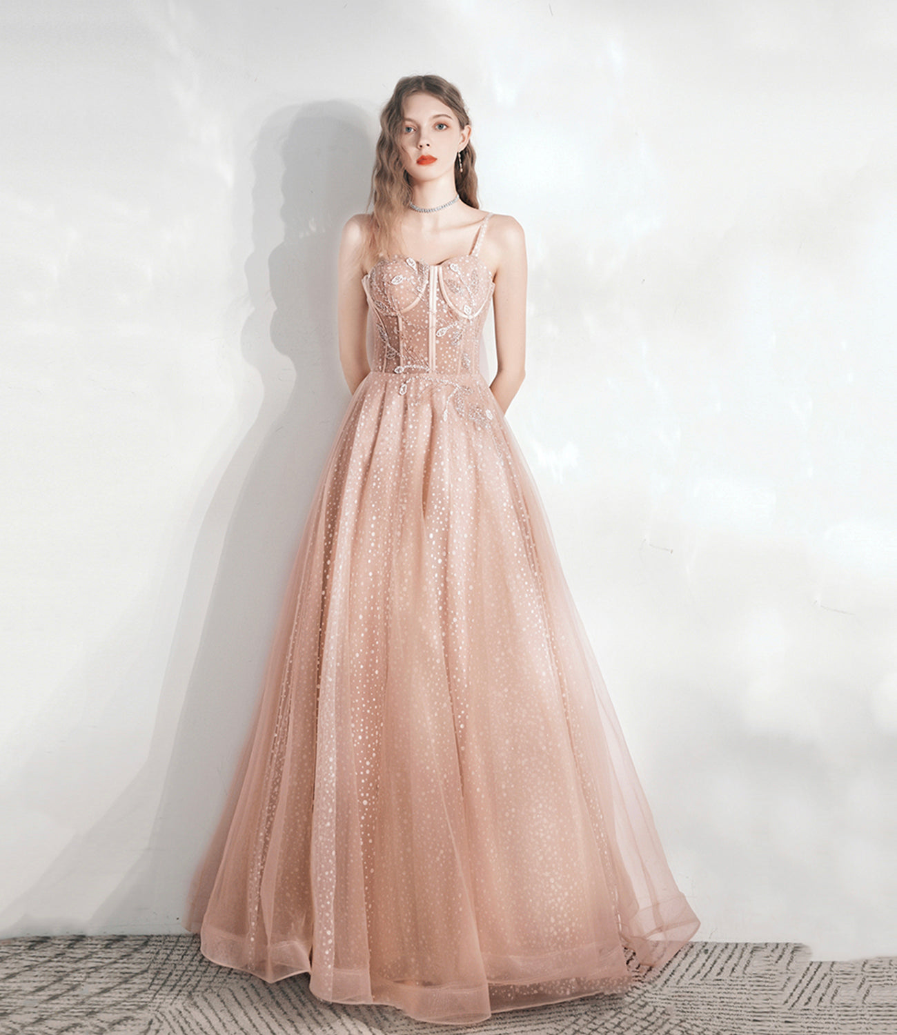 Cute tulle lace long A line prom dress evening dress 10392