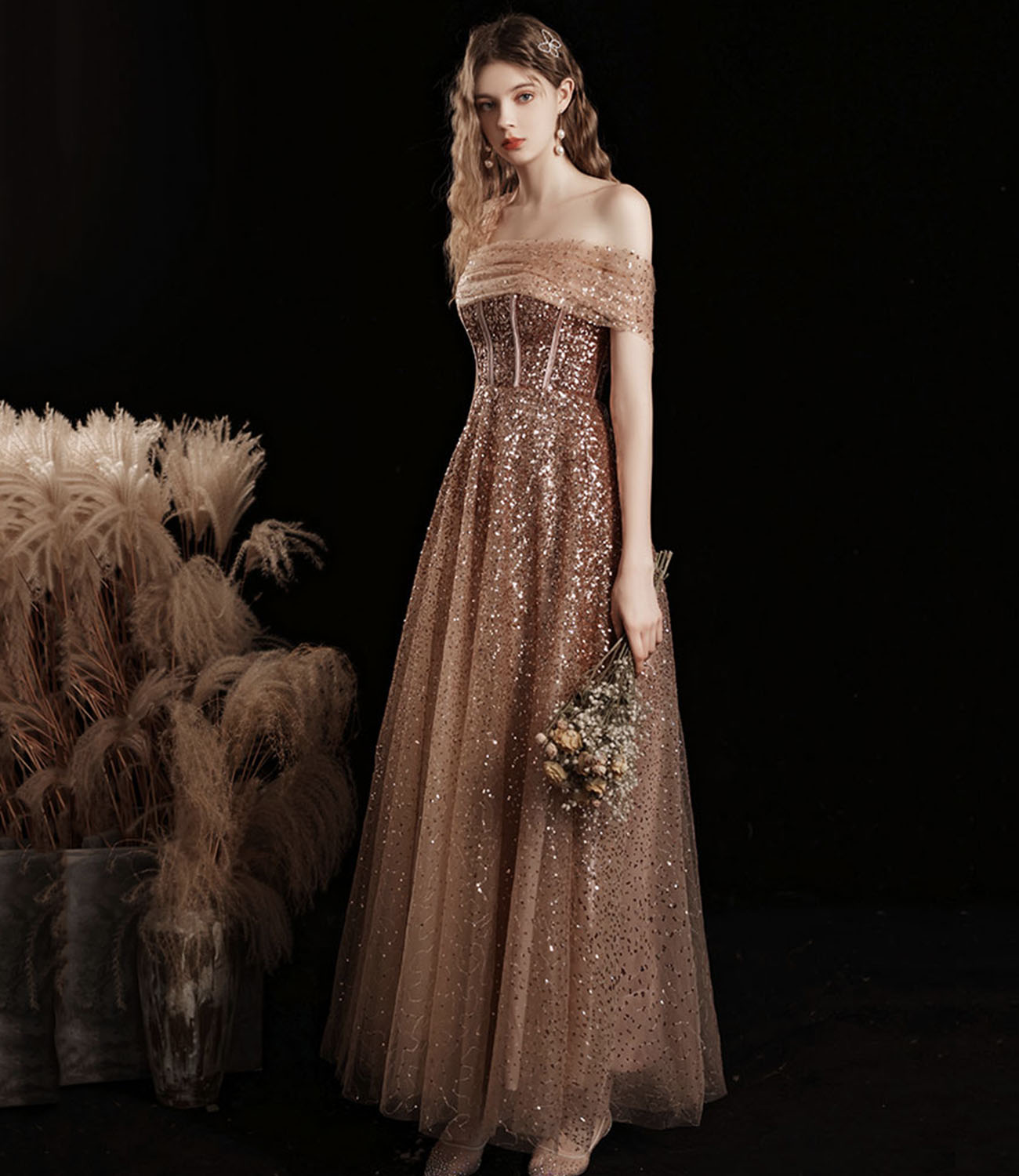 Shiny tulle sequins tea length prom dress evening dress 10412