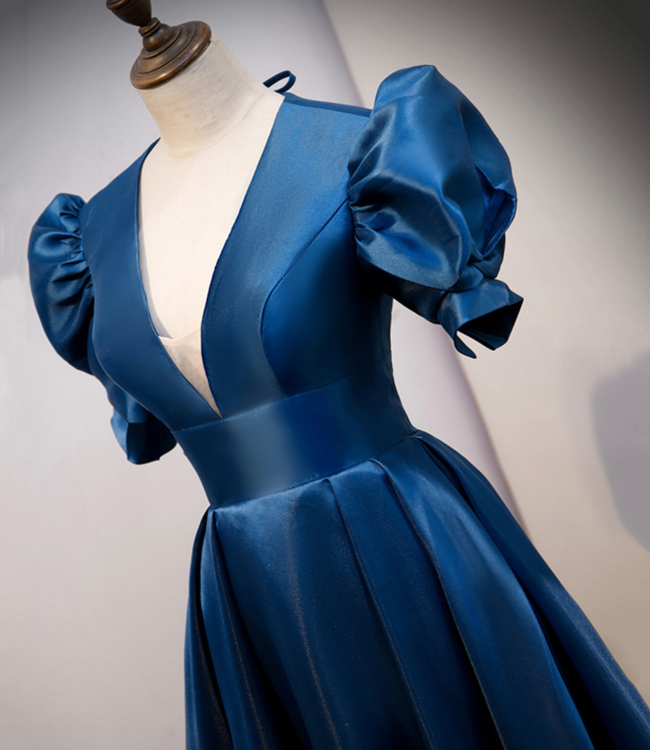 Blue satin long prom dress A line evening gown 10309